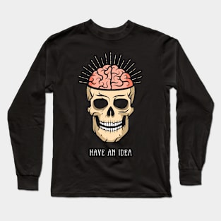 Skull with brain and rays on dark background Long Sleeve T-Shirt